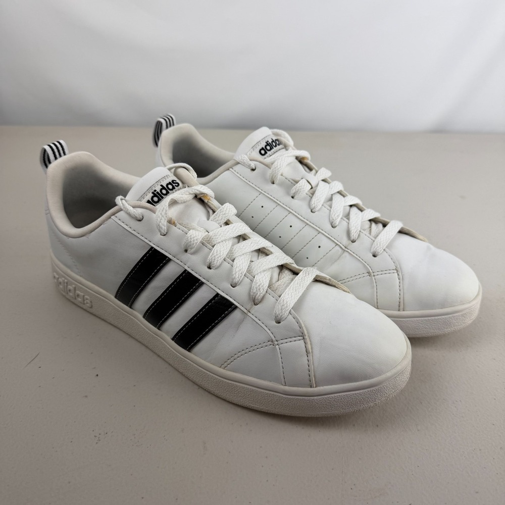 Adidas Advantage Womens 9 White Black 3 Stripe Sneaker Casual Shoe